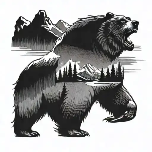 Bear And Mountain Landscape