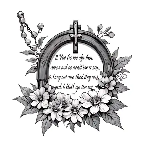 Angle With Rosary Beads And A Bible Verse With Flower Filler And Shading