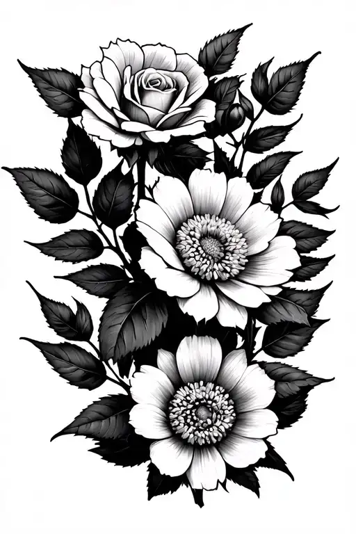 Rose Tansy Aster Pear Flower Intertwined