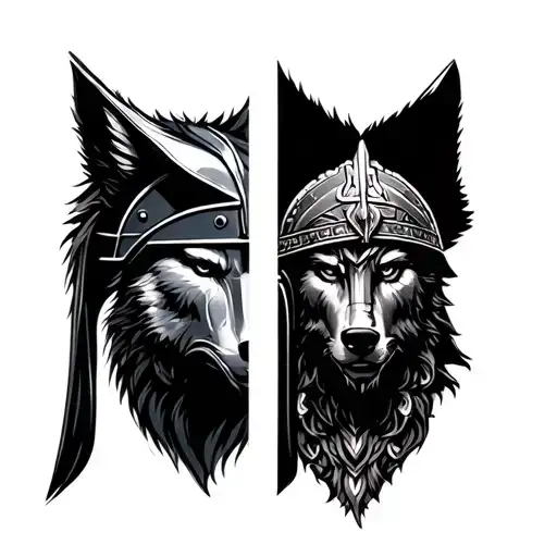 Wolf Face And Sparta Helmet With A Greek God