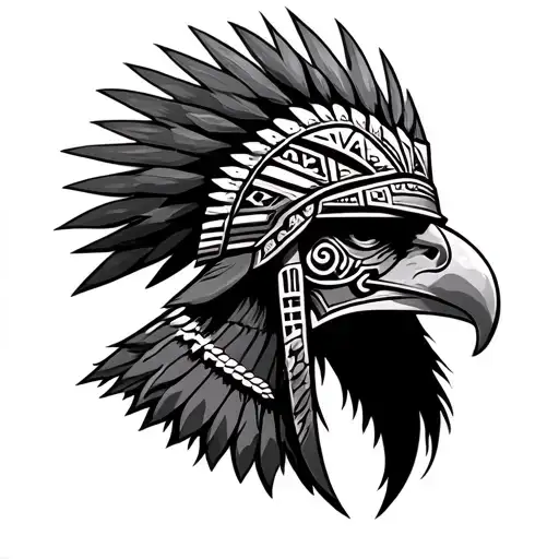 Warrior With Aztec Symbols And An Eagle Helmet