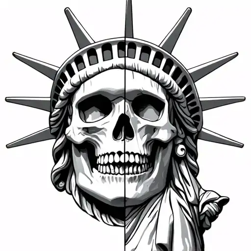 Statue Of Liberty Peeling Into Skull Half And Half