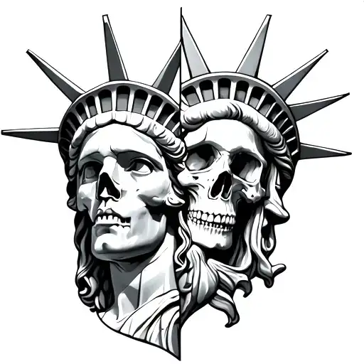 Statue Of Liberty One Side Peeling Into Skull On The Other Side