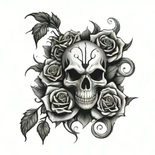 Skull And Roses With Spider