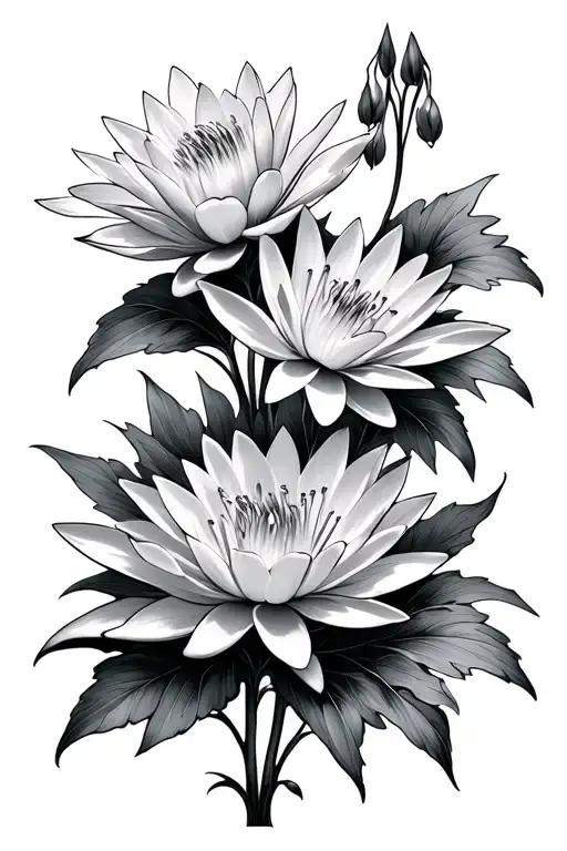 Water Lily And Larkspur Flowers