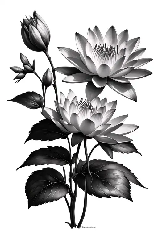 Water Lily And Larkspur Flowers Growing