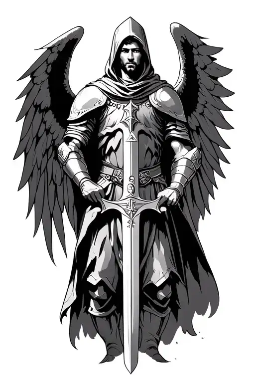 Archangel Michael In Hood And Armor With Sword