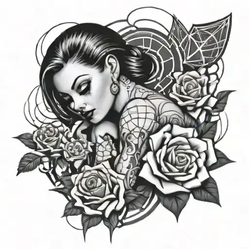 Add 8 Spider Webs On Elbow For And Roses With A Female Gangster Gambling Bet