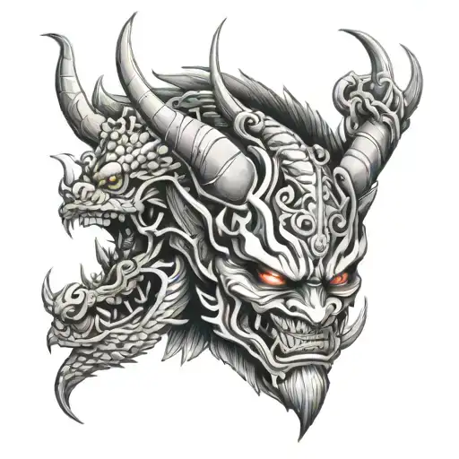 Oni Mask And Dragon