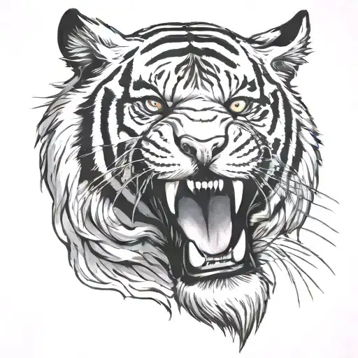 White Tiger Hand Tattoo With Fangs