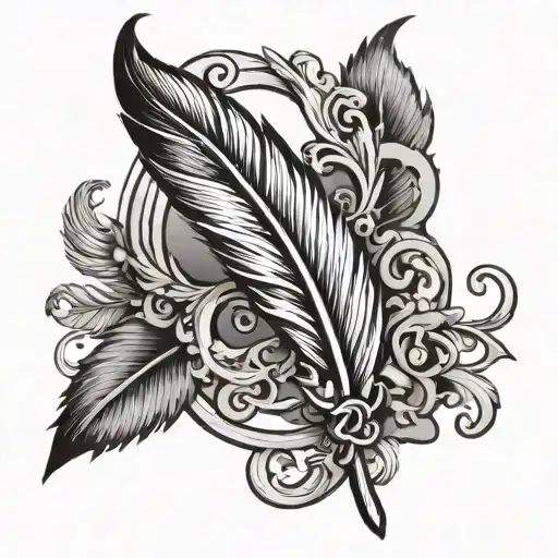 Feather Pen And Scroll Twining Around A Silouette