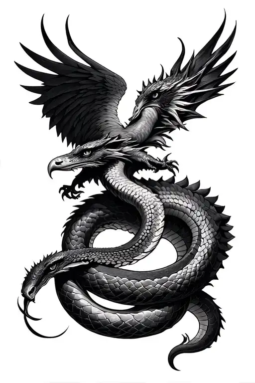 Eagle Snake And Dragon Intertwined