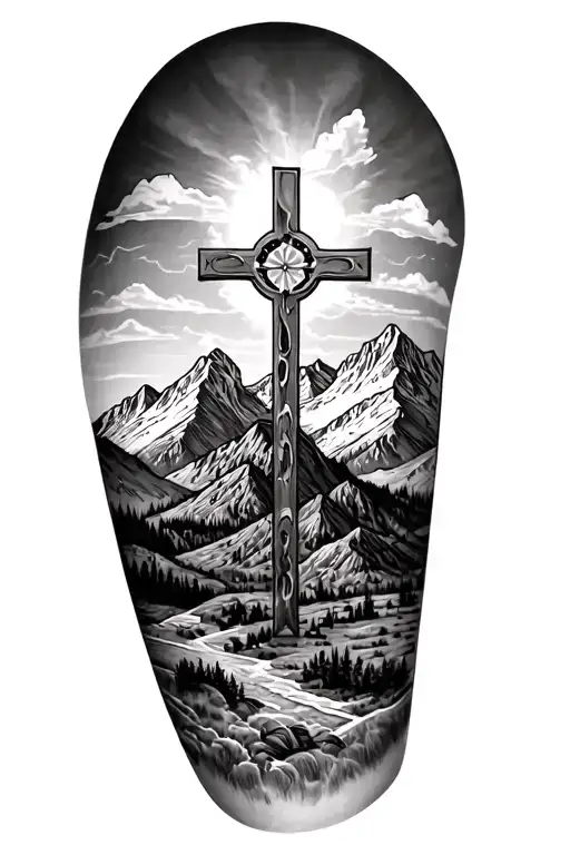 Make A Western Themed Wyoming Based Shoulder Sleeve With Mountains And A Cross