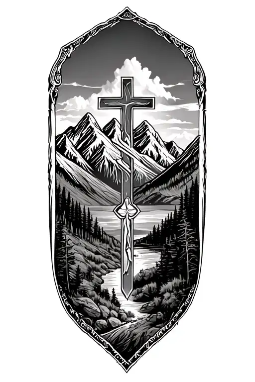 Make A Western Themed Wyoming Based Shoulder Sleeve With Mountains And A Cross