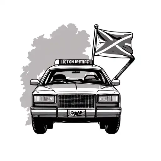 A Cab With A Hockey Stick Hangning Out From The Window As A Flag Pole With The Scottish Flag