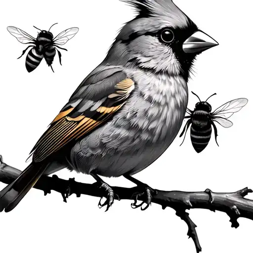 Cardinal With A Bumblebee