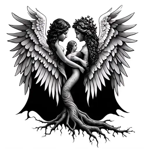 Family Tree Branches Representing Each With Angel Wings Behind It