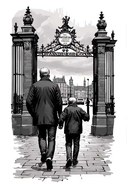 Father And Son Walking Towards The Shankly Gates In Liverpool