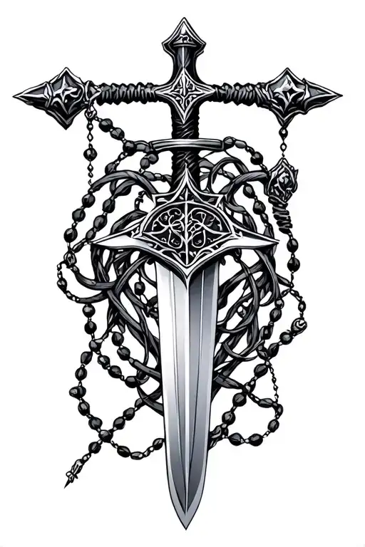 Sword With Rosary Intertwined