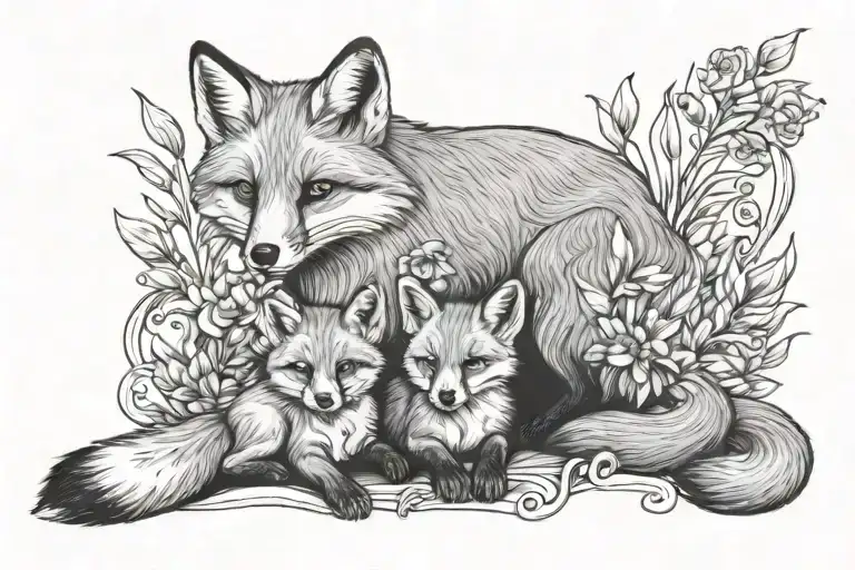 Fox Mother Guiding Babies
