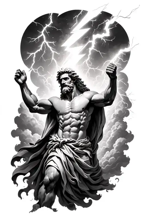 Zeus Throwing Lighting Bolt With Clouds And Lightning