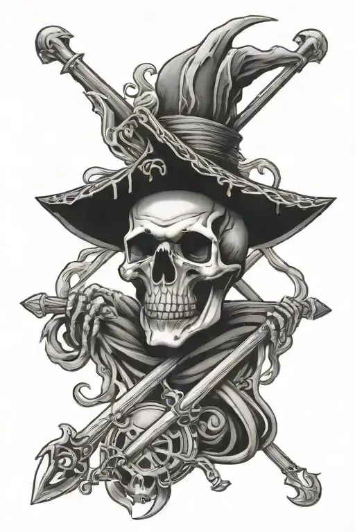 Skeleton Crossed By 10 Swords Tarot Card