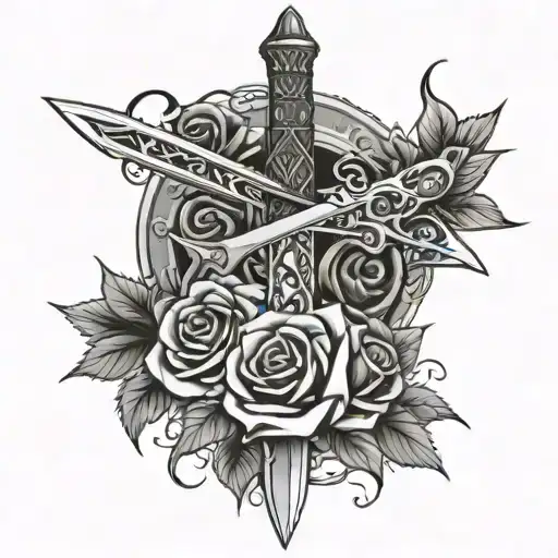 Tribal Dagger Covered In Thorns And Roses