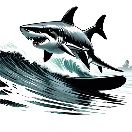 Shark Riding A Surfboard On A Wave