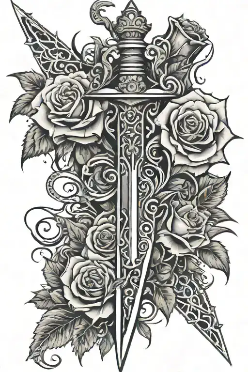 Tribal Dagger Covered In Thorns And Roses