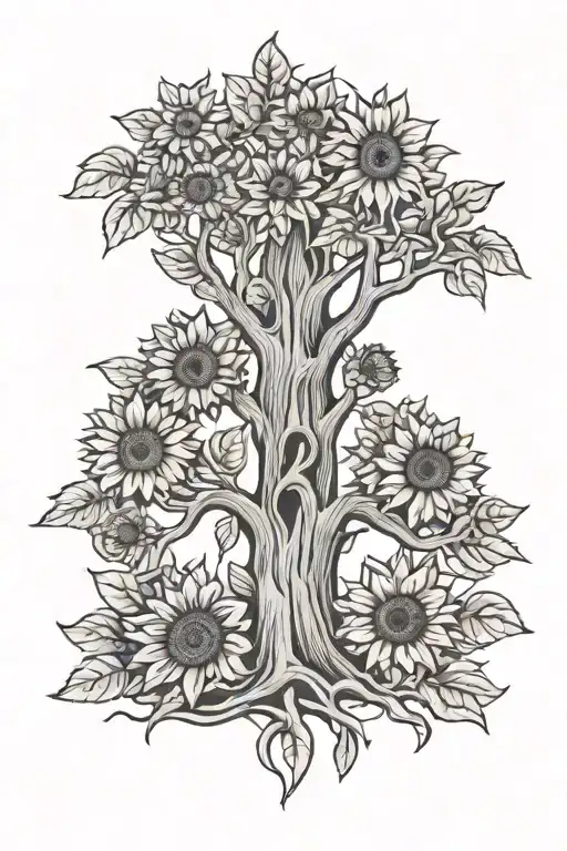 Tree And Sunflowers