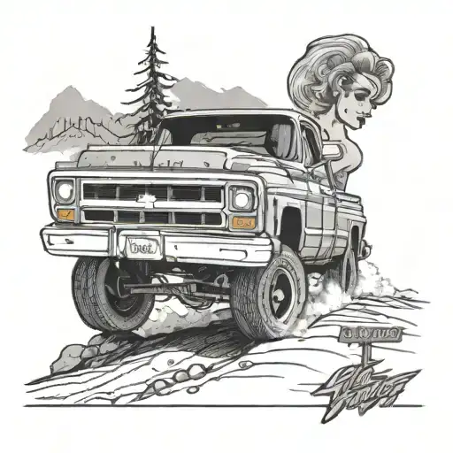 Flat Bed 78 C10 Chev Slammed On 15Inch Wide Rims On Mountain Road In Thunder Storm With Hot Babe