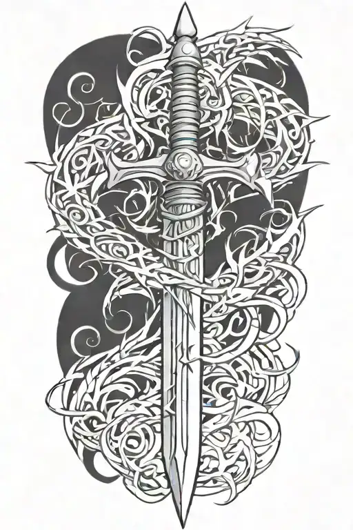 Tribal Double Edged Sword Covered In Thorns Wrapped