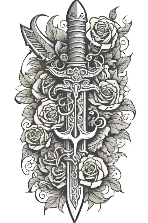 Tribal Dagger Covered In Thorns And Roses