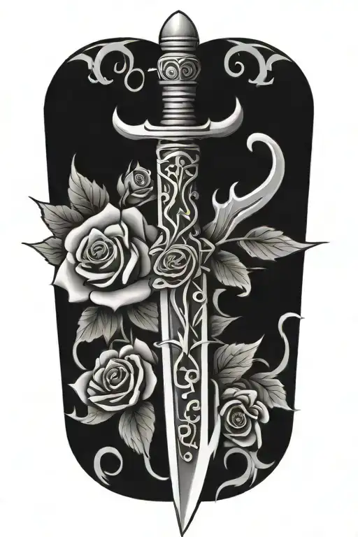 Tribal Dagger Covered In Thorns And Roses