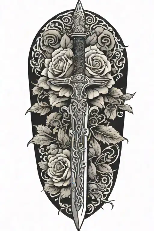 Tribal Dagger Covered In Thorns And Roses
