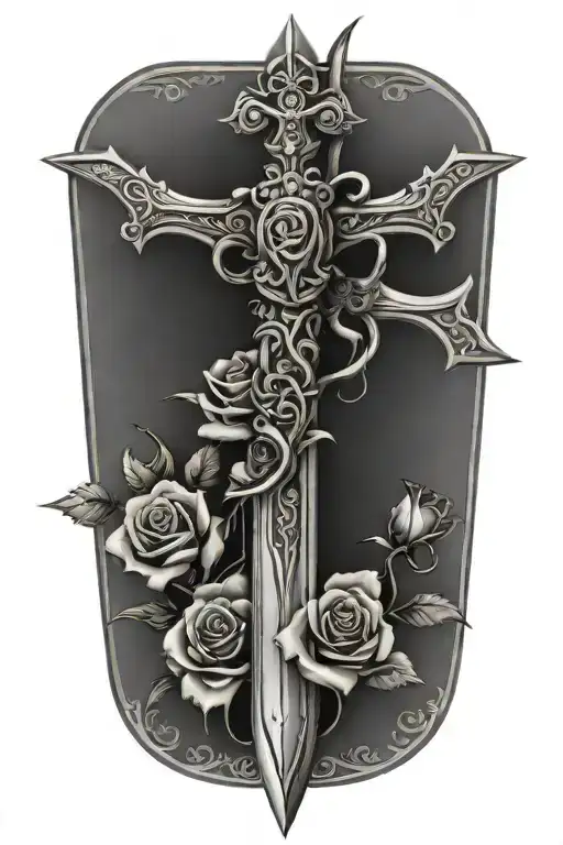 Tribal Dagger Covered With Roses And A Cross