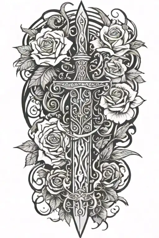Tribal Dagger Covered With Vines And Roses