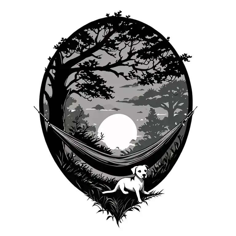 Hammock With Trees And A Dog