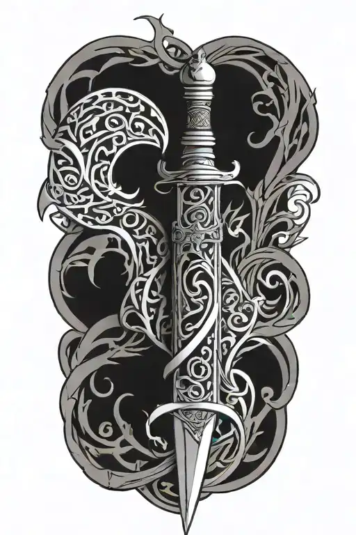 Tribal Dagger Covered With Vines And Thorns Wrapped