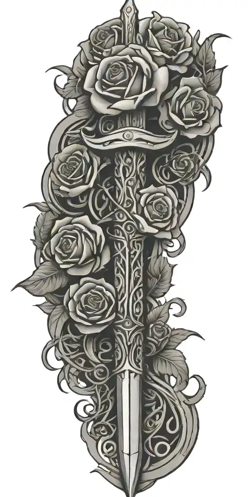 Tribal Dagger Covered With Vines And Roses And Wrapped Tightly