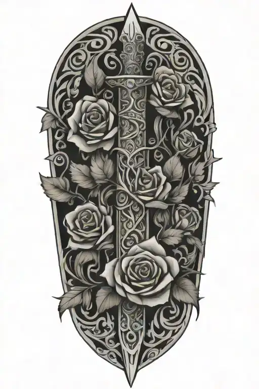 Tribal Dagger Covered With Vines And Roses And Wrapped Tightly