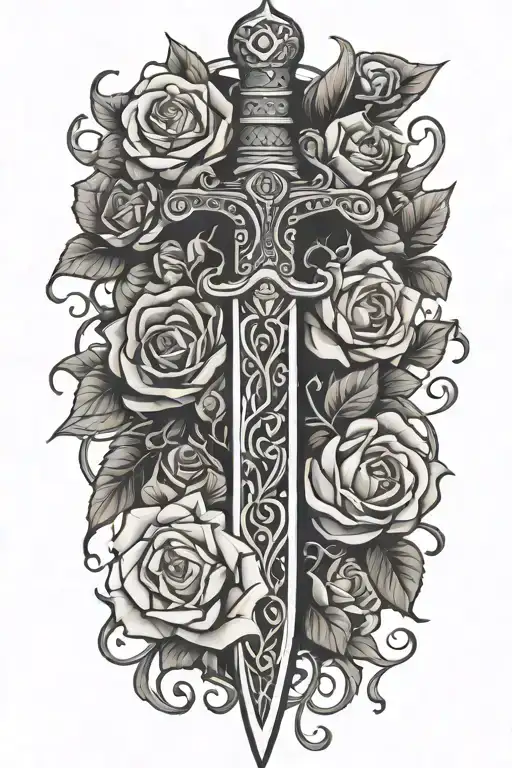 Tribal Dagger Covered With Vines And Roses And Wrapped Tightly