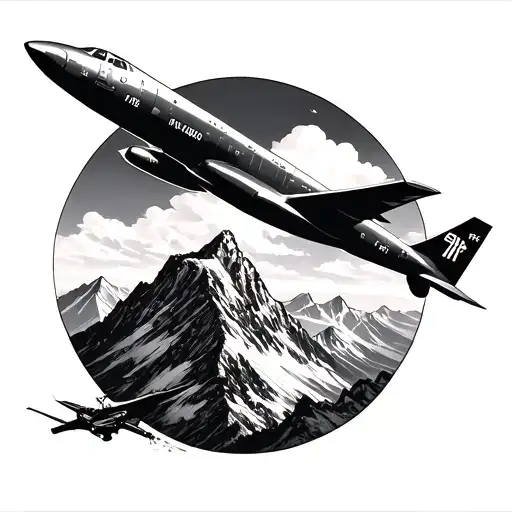 Photorealistic Airplane Flying Over A Mountain