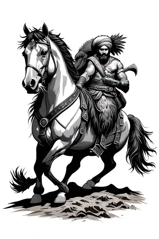 Punjabi Warrior Khalsa In Battle Horse Lion Eagle Jatt Tractor