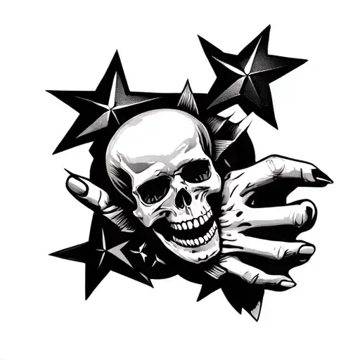 Hand Tattoo With Skull Stars Forming The Shape Outline