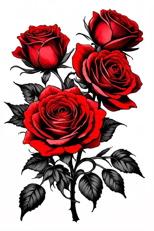Roses Black And Red Fineline Tattoo For Shoulder Semi Minimalist