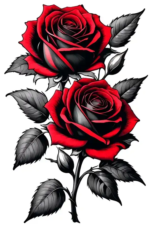 Roses Black And Red Fineline Tattoo For Shoulder Semi Minimalist