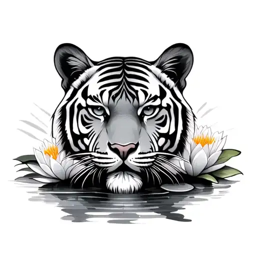 Tiger With Water Lily