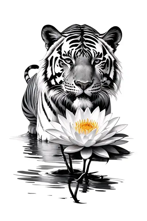 Tiger With Water Lily
