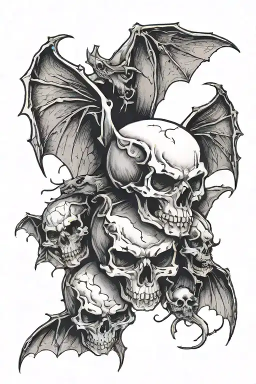 Bat Holding A Skull With Other Bats Flying Around It